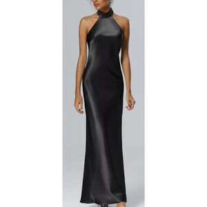 AW BRIDAL SZ 4 S black crystal satin Mugwort mermaid halter maxi dress NEW B164